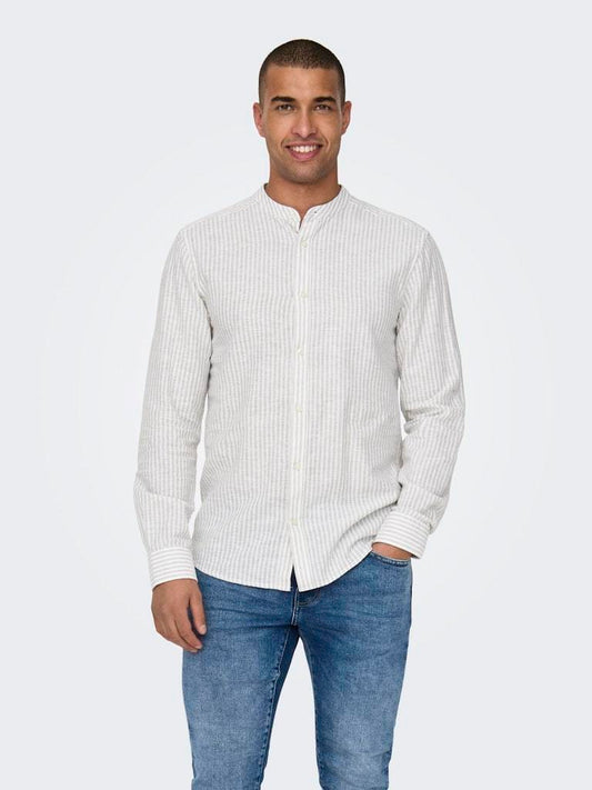 CAMICIA - ONLY & SONS ONSCAIDEN LS MAO STRIPE LINEN SHIRT NOOS
