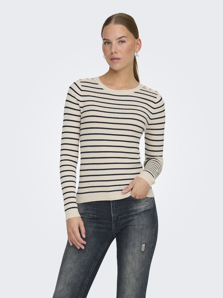 Only - Pullover - Donna | onlmila ls stripe button o-neck cc knt