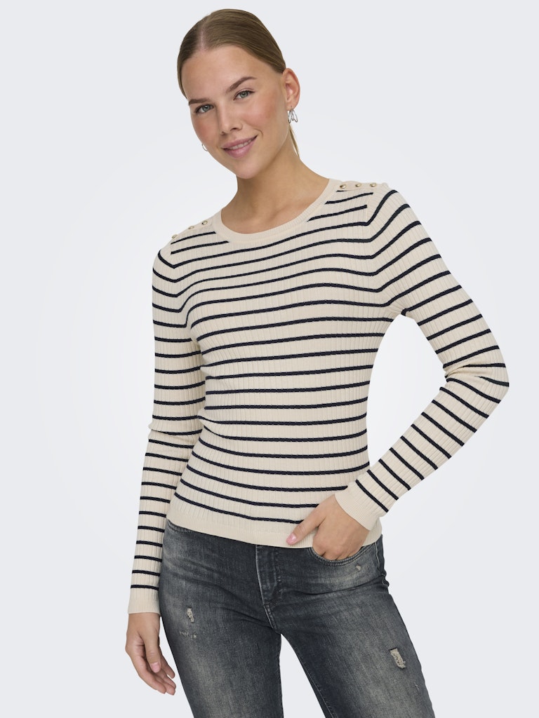 Only - Pullover - Donna | onlmila ls stripe button o-neck cc knt