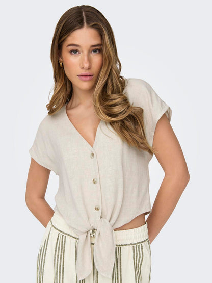 Only - Camicia manica corta - Donna | onlsiesta ss knot lin bl shirt pnt noos