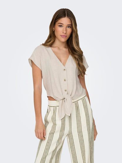 Only - Camicia manica corta - Donna | onlsiesta ss knot lin bl shirt pnt noos