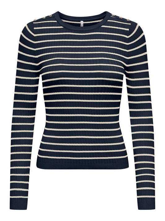 ONLMILA LS STRIPE BUTTON O-NECK CC KNT