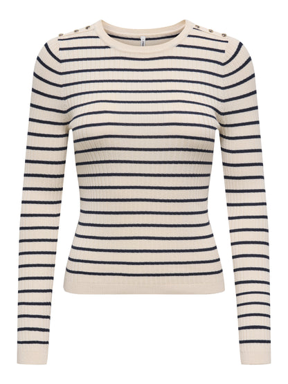 ONLMILA LS STRIPE BUTTON O-NECK CC KNT