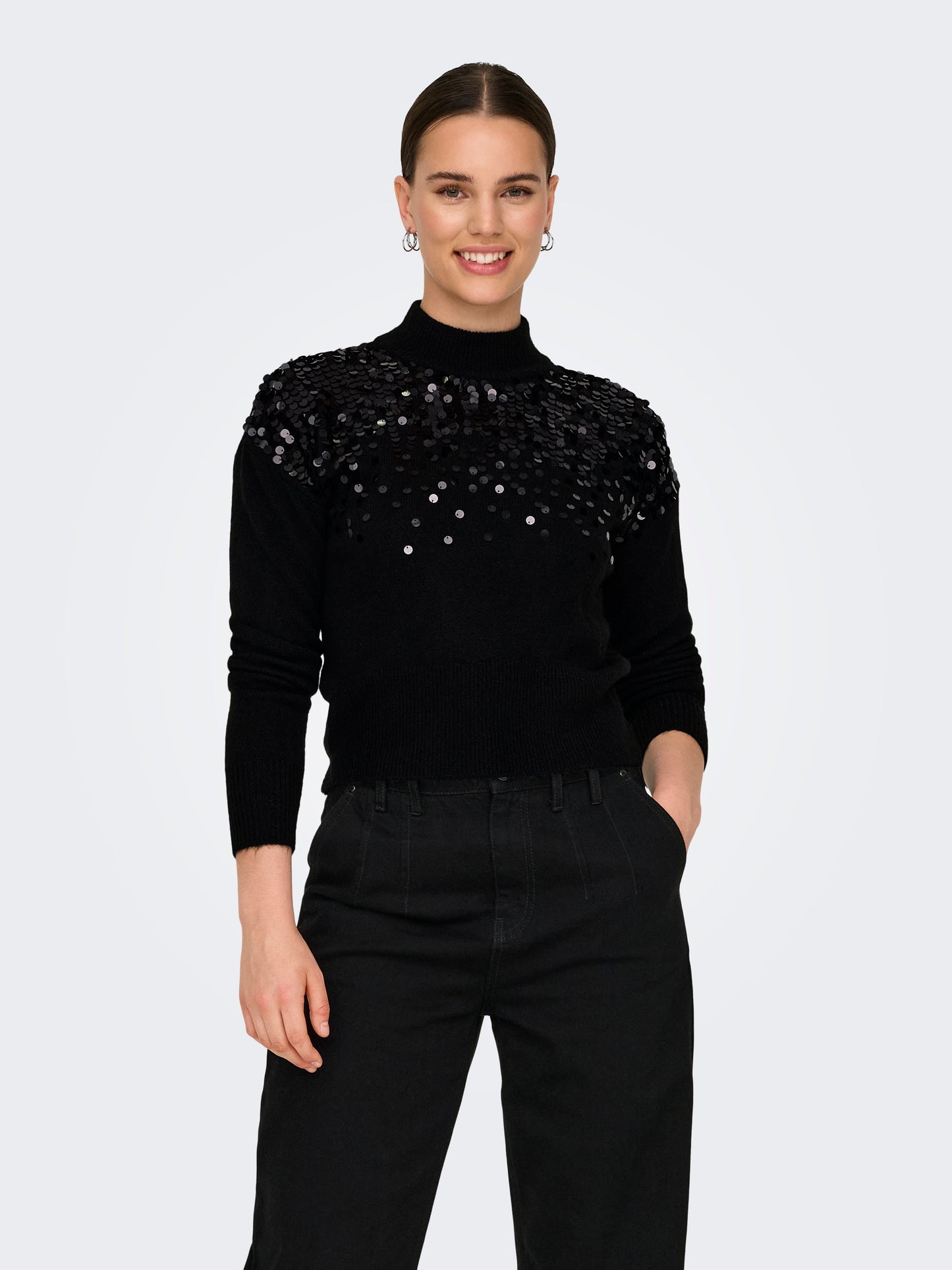 ONLALBA LS SEQUINS HIGH NECK KNT