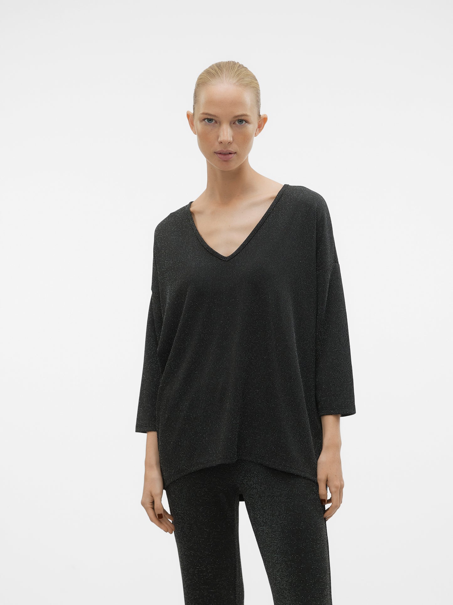 VMKANVA 3/4 GLITTER V-NECK TOP JRS