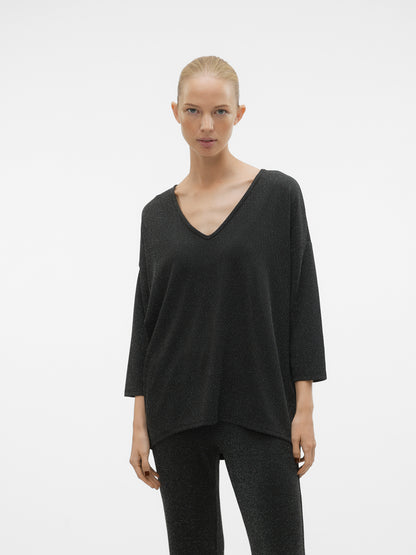 VMKANVA 3/4 GLITTER V-NECK TOP JRS