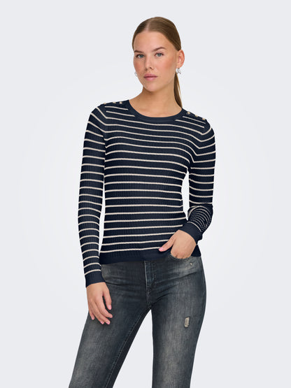 ONLMILA LS STRIPE BUTTON O-NECK CC KNT