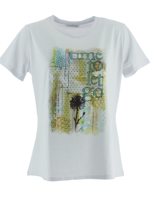 Gaia Più - T-shirt cotone con stampa e strass taglie comode