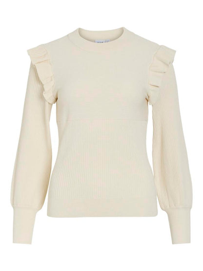 PULLOVER - VILA VINEIRA O-NECK L/S RIB KNIT TOP -  NOOS