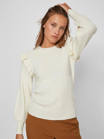 PULLOVER - VILA VINEIRA O-NECK L/S RIB KNIT TOP -  NOOS