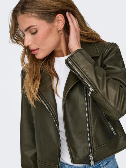 BIKER - ONLY ONLRIA WASHED FAUX LEATHER BIKER OTW