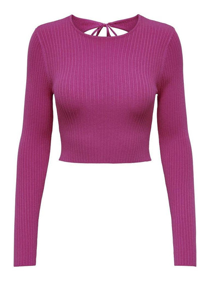 Pullover - Only Onlmeddi Ls Crop Backdetail Oneck Cc Knt