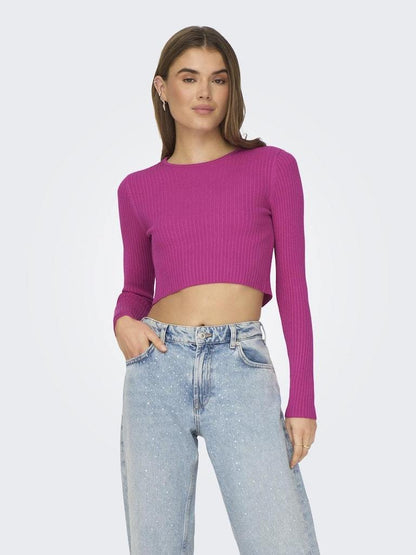 Pullover - Only Onlmeddi Ls Crop Backdetail Oneck Cc Knt