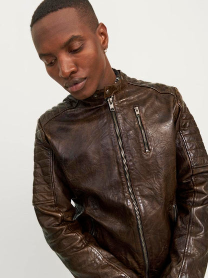 BIKER - JACK&JONES JJERICHARD LEATHER JACKET NOOS