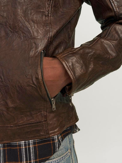 BIKER - JACK&JONES JJERICHARD LEATHER JACKET NOOS