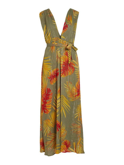 ABITO - VILA VIFLORI V-NECK S/L MAXI DRESS/DC/LS