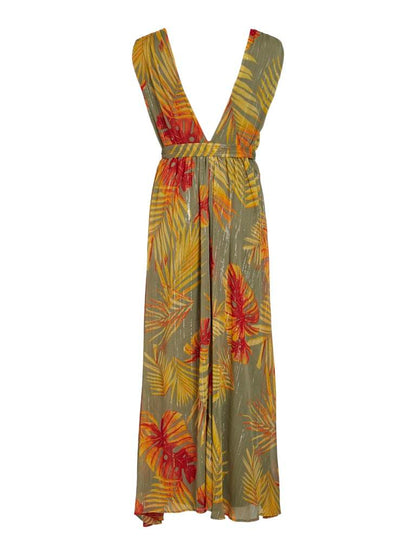 ABITO - VILA VIFLORI V-NECK S/L MAXI DRESS/DC/LS