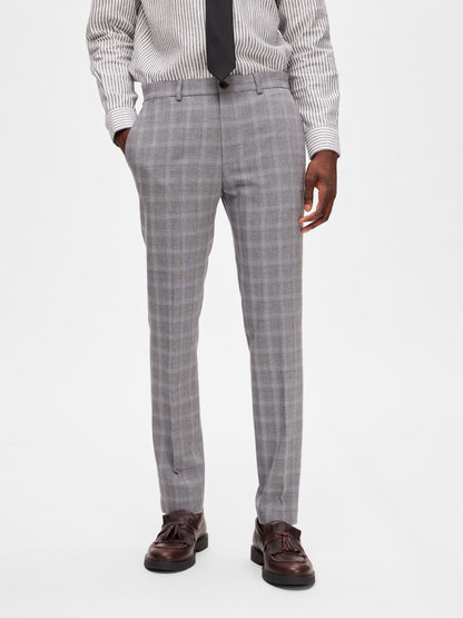 Pantalone Homme Slimliam Grey/Blue Check Trs Flex B Selected