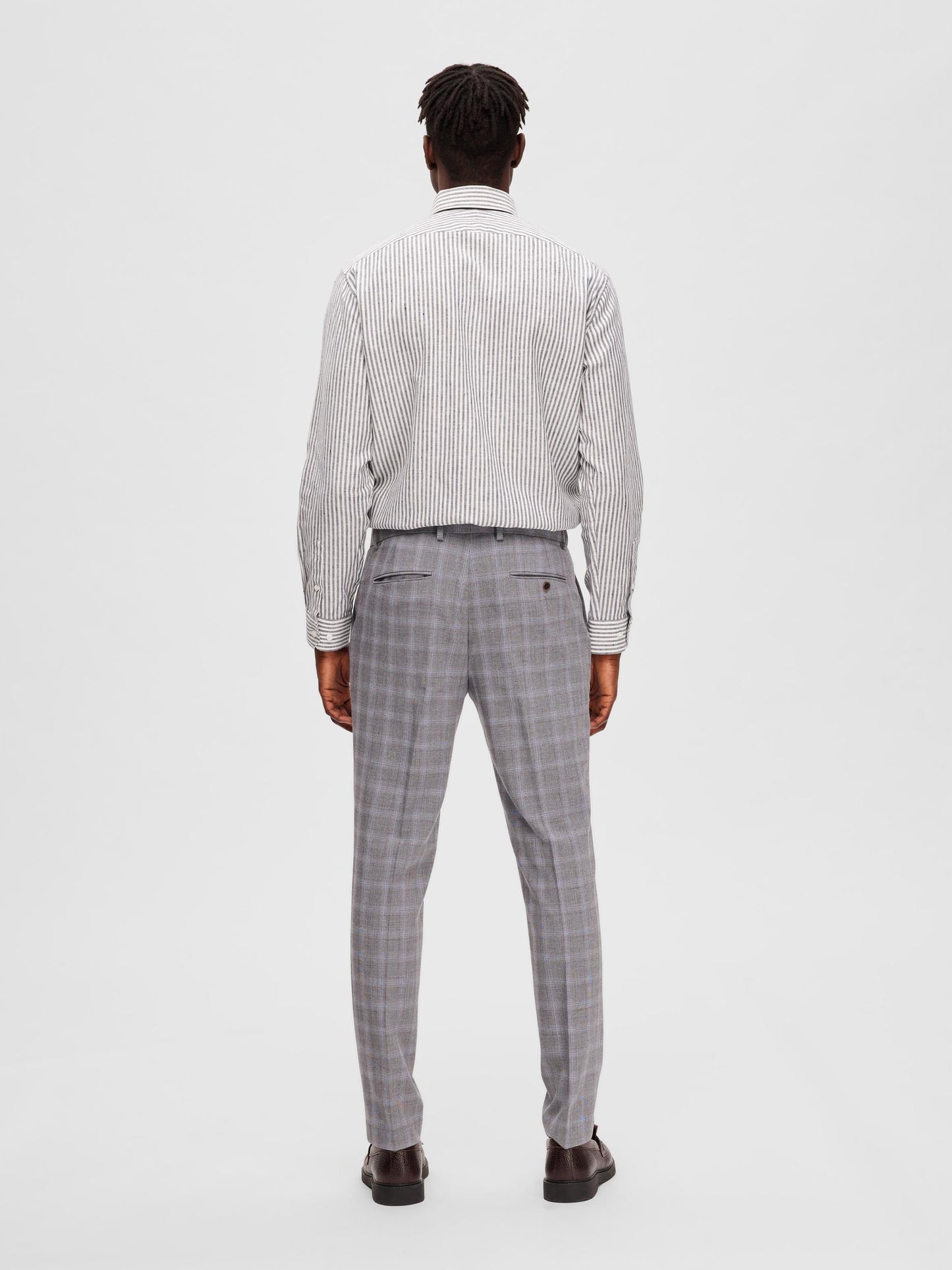 Pantalone Homme Slimliam Grey/Blue Check Trs Flex B Selected