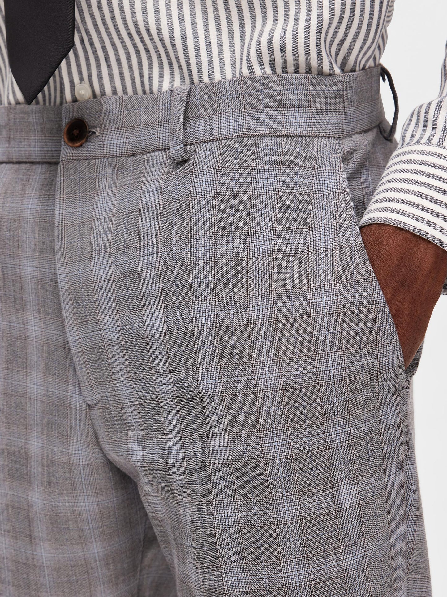 Pantalone Homme Slimliam Grey/Blue Check Trs Flex B Selected