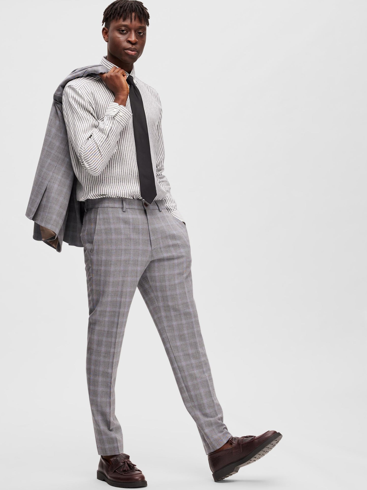 Pantalone Homme Slimliam Grey/Blue Check Trs Flex B Selected