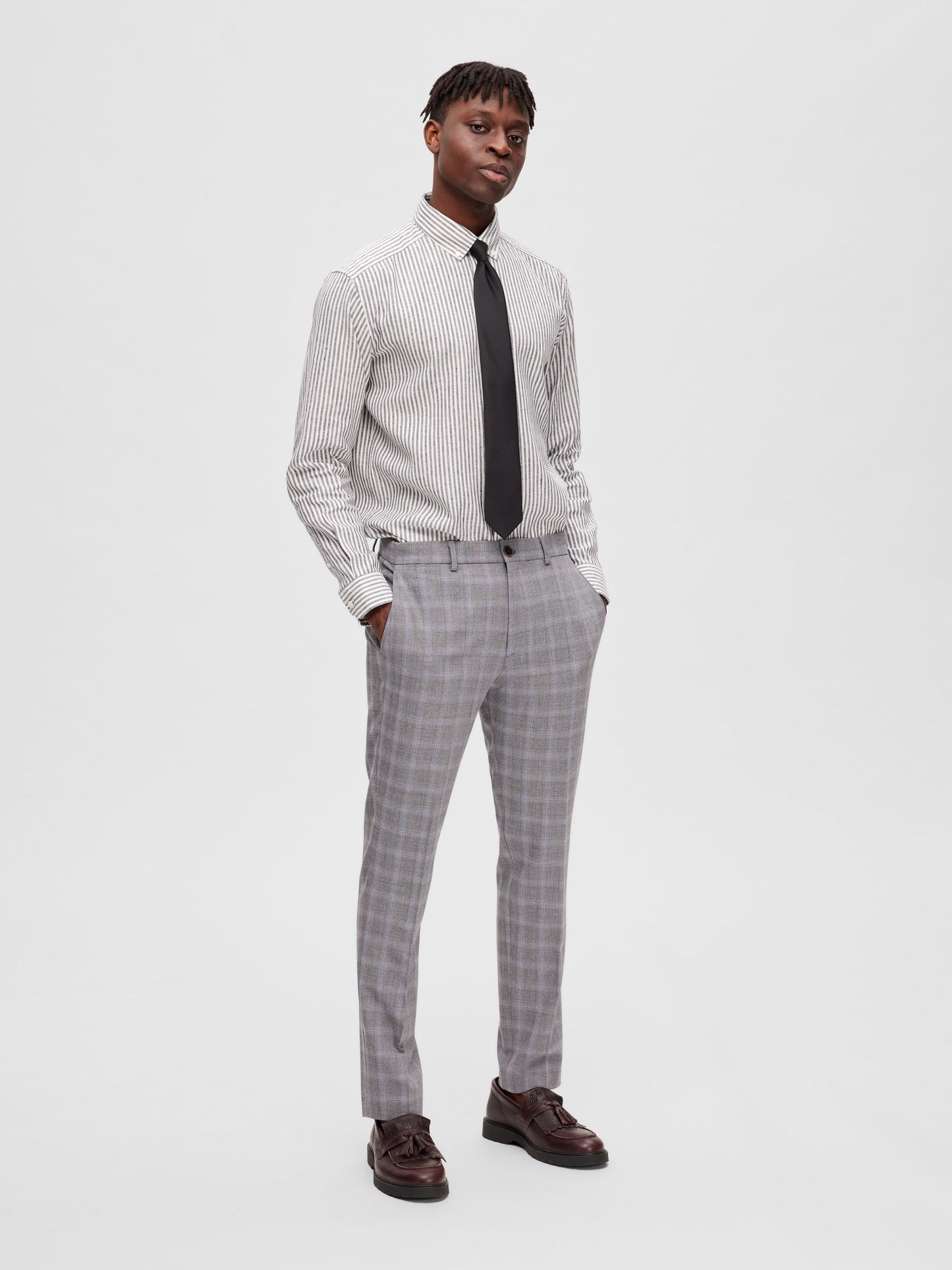 Pantalone Homme Slimliam Grey/Blue Check Trs Flex B Selected