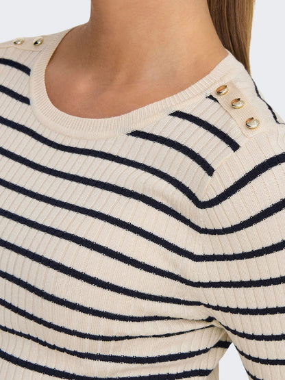Only - Pullover - Donna | onlmila ls stripe button o-neck cc knt