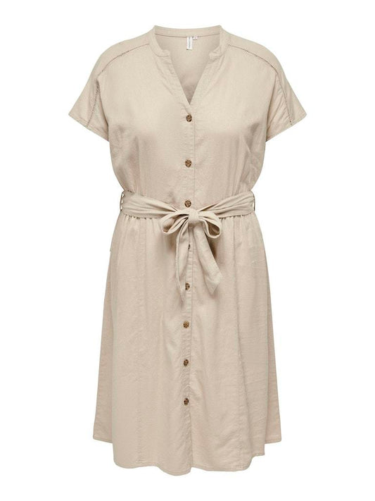 ABITO - ONLY CARMAKOMA CARCARO S/S LINEN CALF SHIRT DRESS TLR