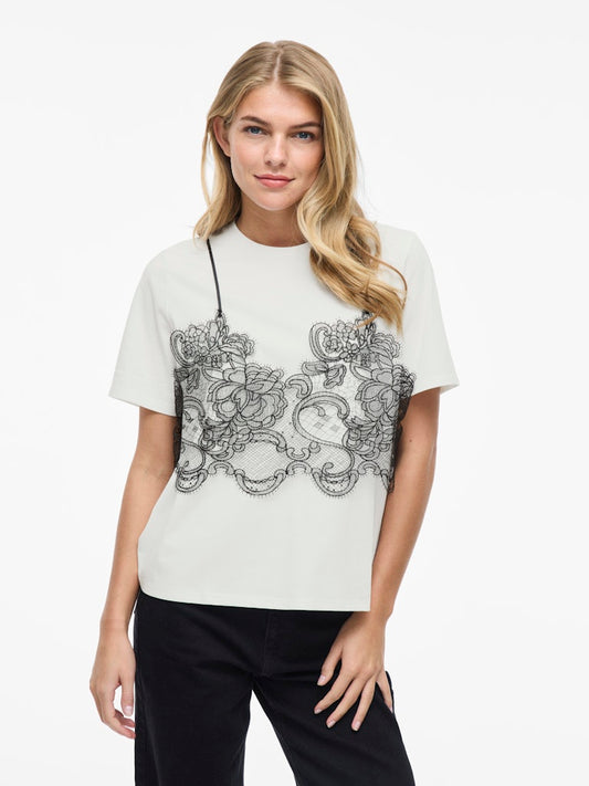 Vila - T-Shirt - Donna | virada s/s lace detail t-shirt